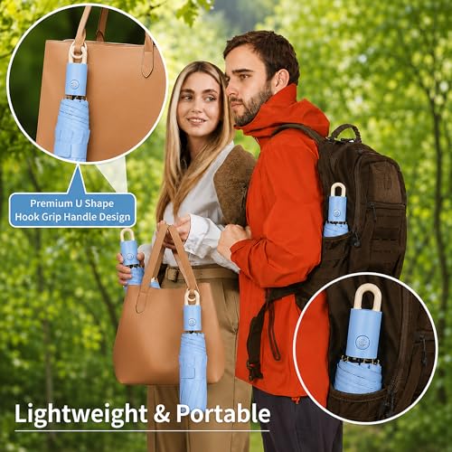 Image of AYSIS UV Umbrella with Novelty Clip Handle, Travel Umbrellas for Rain and Sun Windproof Compact, Automatic Open Close, 8 Ribs, Portable Umbrella for Men and Women