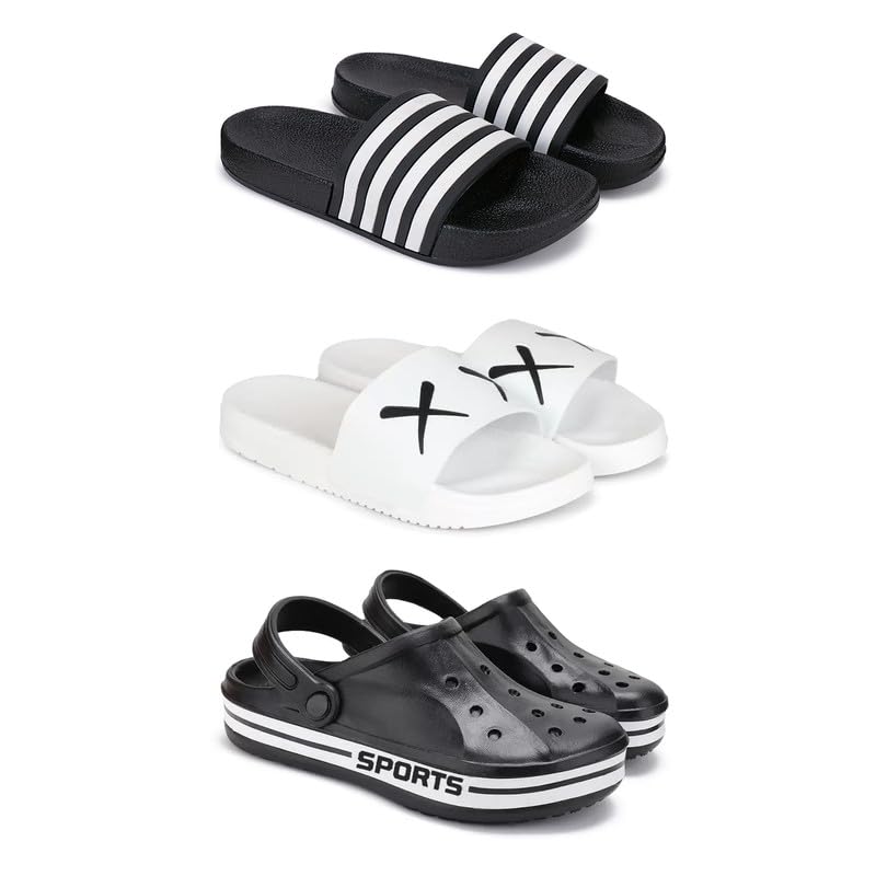 WINGSCRAFT Lightweight Classic Slider || Sandals with Clogs for Men-Combo(3)-3024-3029-3068-8 Black-8990 (B0DJ3F7Y33) Amazon Price History, Amazon Price Tracker
