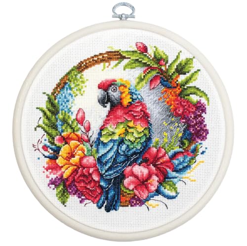 Cross Stitch Kit Luca-S - The Tropical Parrot, Embroidery Kit Luca-S BC201, Multifarbig, Small
