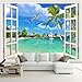 Produktbild Hwhz Benutzerdefinierte Fototapete Hawaii 3D Fenster Landschaft Schlafzimmer Wohnzimmer Sofa Tv Hintergrund Wandverkleidung Wandbild Wallpapers Für Wand-200X140Cm