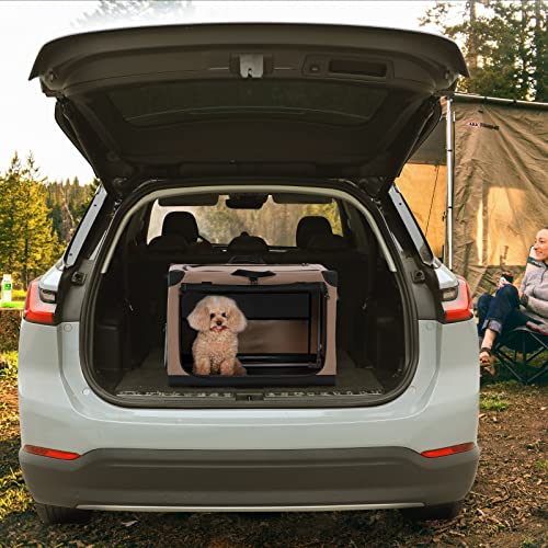 Petsfit Portable Dog Crate, 26" L X 19" Wx 18" H Adjustable Fabric Cover By Spiral Iron Pipe, Strengthen Sewing Collapsible Dog Crate 3 Door Design Khaki 26Inch #TOP6