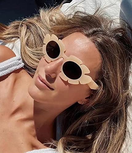 Eylrim Cat Eye Flower Sunglasses For Women Fashion Fun Shades Cute Sun Glasses Uv 400 Protection(05 Champagne/Champagne) #TOP1