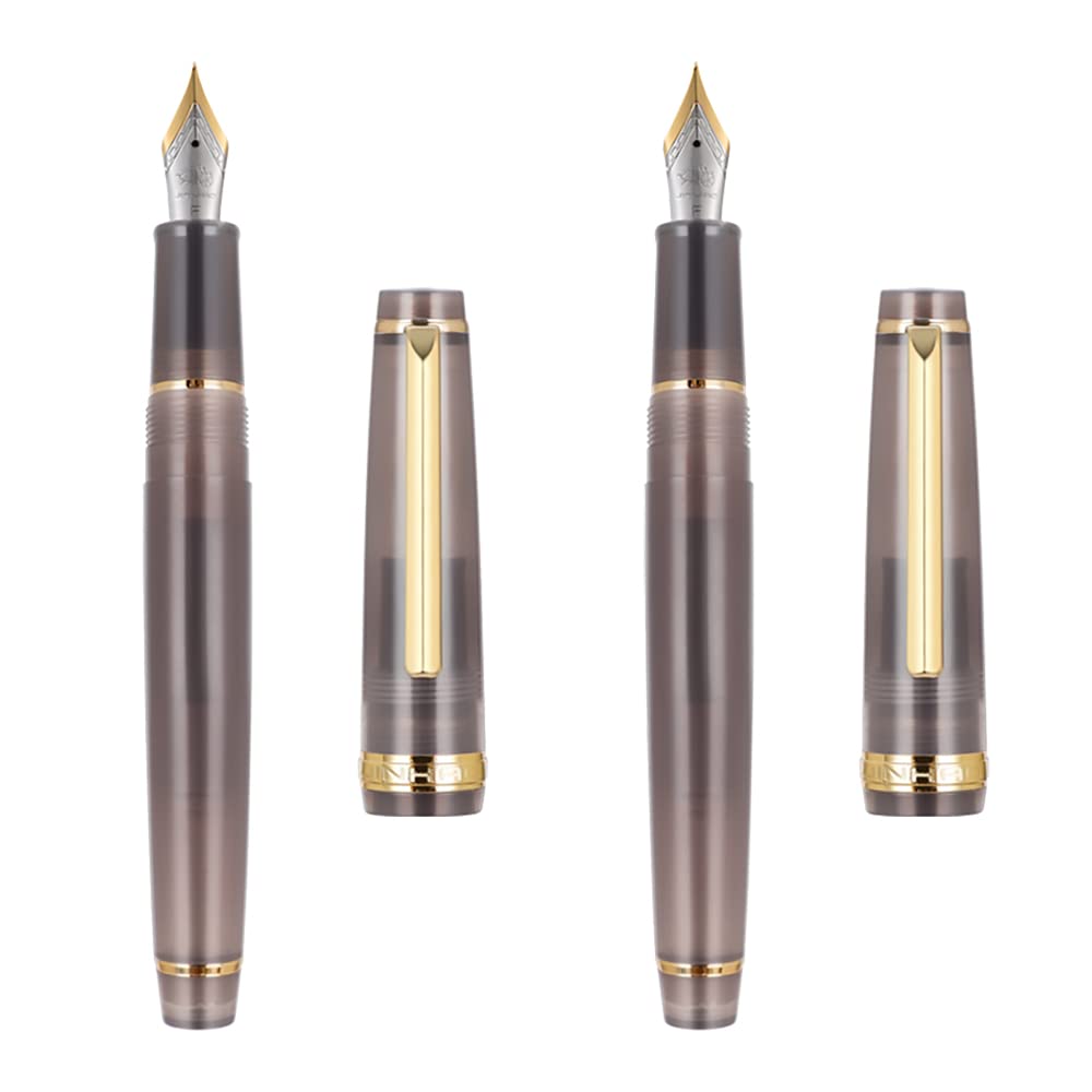 2 PCS Jinhao 82 Resin Fountain Pen Extra Fine & Fine Nib with Converter, Transparent Gray with Golden Clip Writing Pen Set