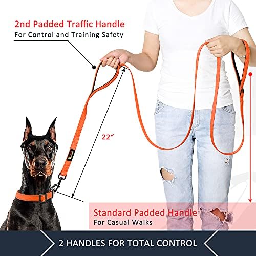 Plutus Pet Dog Leash 6ft Long,Traffic Padded Two Handle,Heavy Duty,Reflective Double Handles Lead for Control Safety Training,Leashes for Large Dogs or Medium Dogs,Dual Handles Leads(Orange) - 1