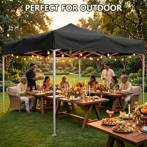 Image of OUTO Heavy Duty Gazebo Tent 6.5 ft | 16.8 Kg Strong Frame | UV Protection Foldable Pop-Up Canopy Tent with 4 Side Open | Outdoor Folding Tent for Garden, Terrace, Events & Promotional Use (Black)