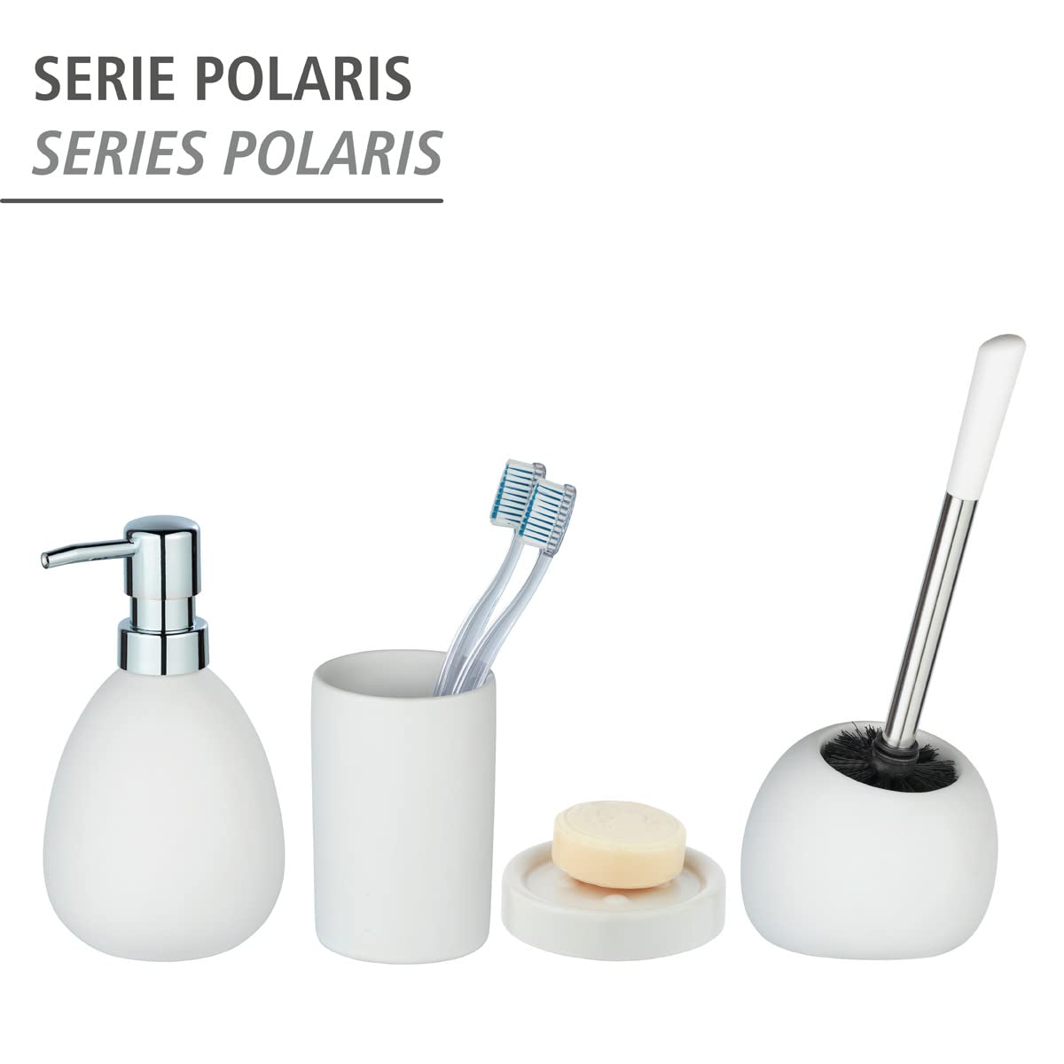 WENKO Escobillero WC Polaris blanco mate cerámica - Portaescobillas para el WC, Cerámica, 15 x 36 x 14.5 cm, Blanco