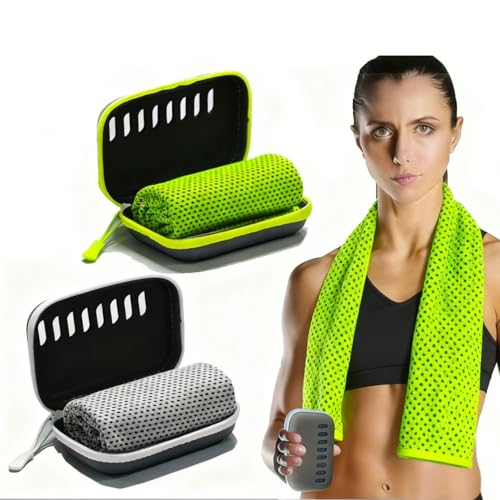 Générique Hualisen Serviette de Refroidissement,30x100cm Serviette rafraîchissante Lot de 2,Serviette en Microfibre Ultra Légère pour Entraînement, Fitness, Sports, Voyages, Yoga, Golf (Green/Gray)