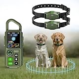 Wireless Dog Fence - Portable Electric Fence, Dog Shock Collar, Perimeter Containment System with Adjustable Radius up to 656 ft in Open Areas, Waterproof Rechargeable (Olive Green - for 2 Dogs)