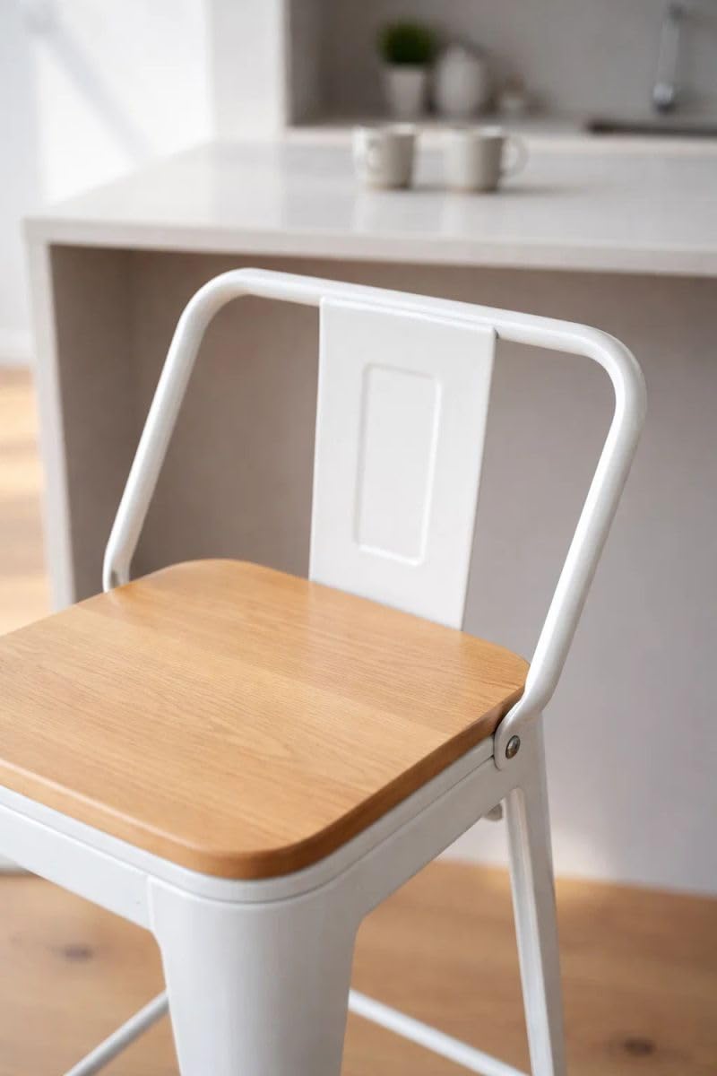 Regalos Miguel - Taburete Torix Respaldo Madera Natural 95 cm - Blanco