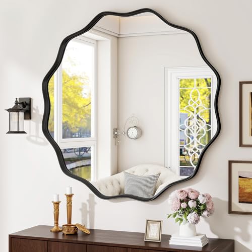 BEAUTYPEAK Runder Spiegel 50 cm, Wandspiegel mit Gewellter Kante,...