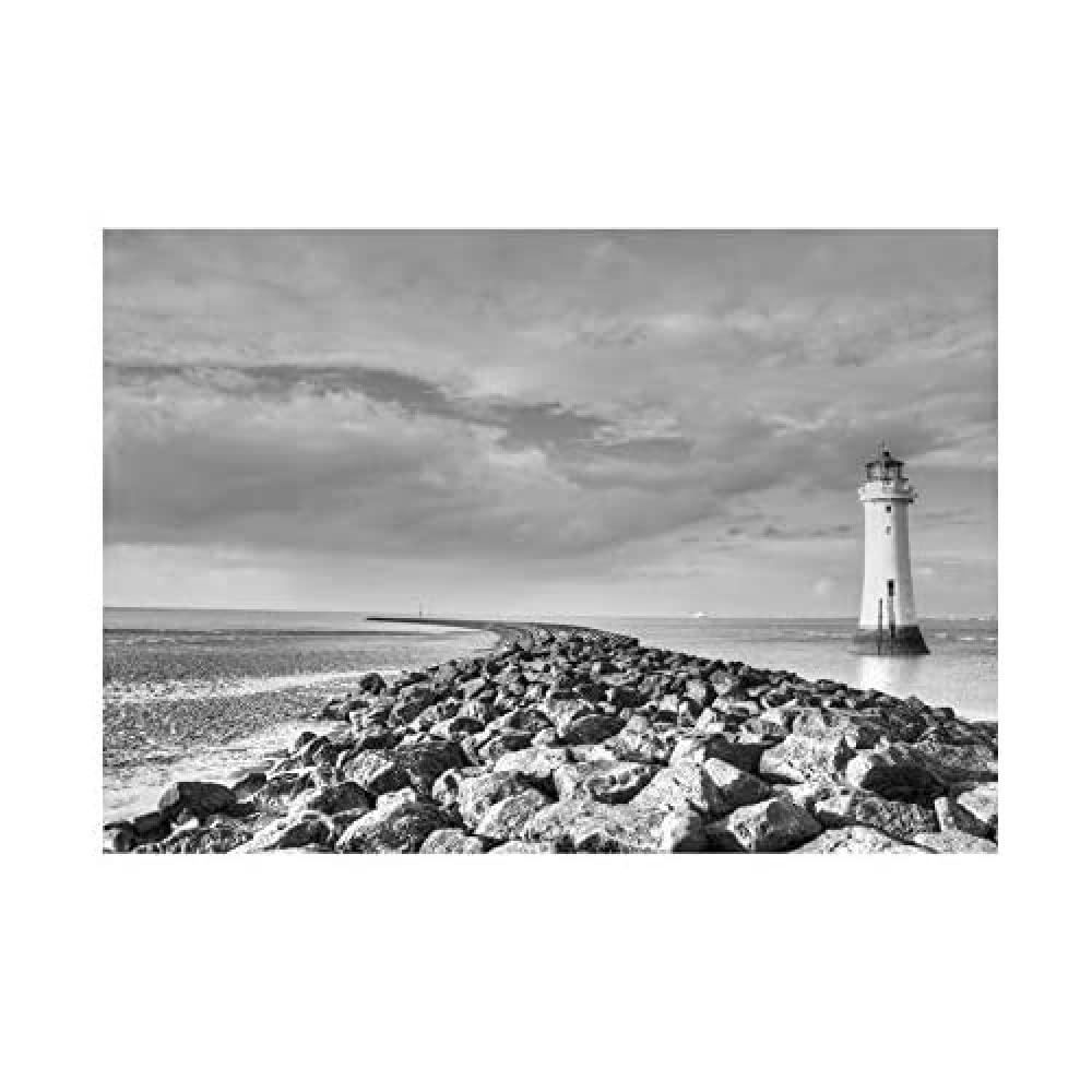 Wee Blue Coo Lighthouse Black And White Jettty Wharf Seascape Wall Art Print
