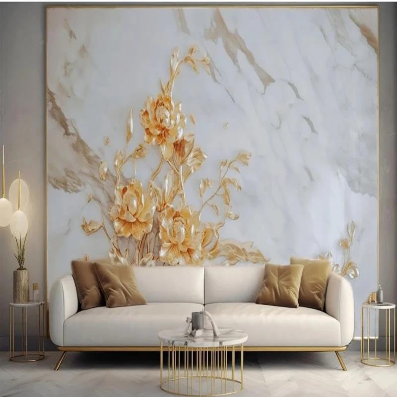 Papier peint de luxe marbre 3D ILIYA en tissu non tissé noble pour séjour moderne