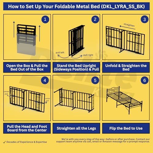 Image of Delite Kom Lyra Metal Bed | Single Size Folding Metal Bed (6.4 ft x 3ft) Foldable, Portable, No Installation | Strong Steel Frame | Powder Coated | For 75 inchx36 inch Mattress | Glossy Black |1 Year Warranty