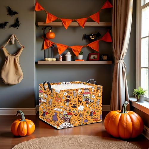 Image of Rectangular Halloween Basket for Boys and Girls Kids Trick or Treat Pumpkin Basket for Halloween Parties Cute Storage Bin Organizer Box Room Decor(Pirate Halloween)