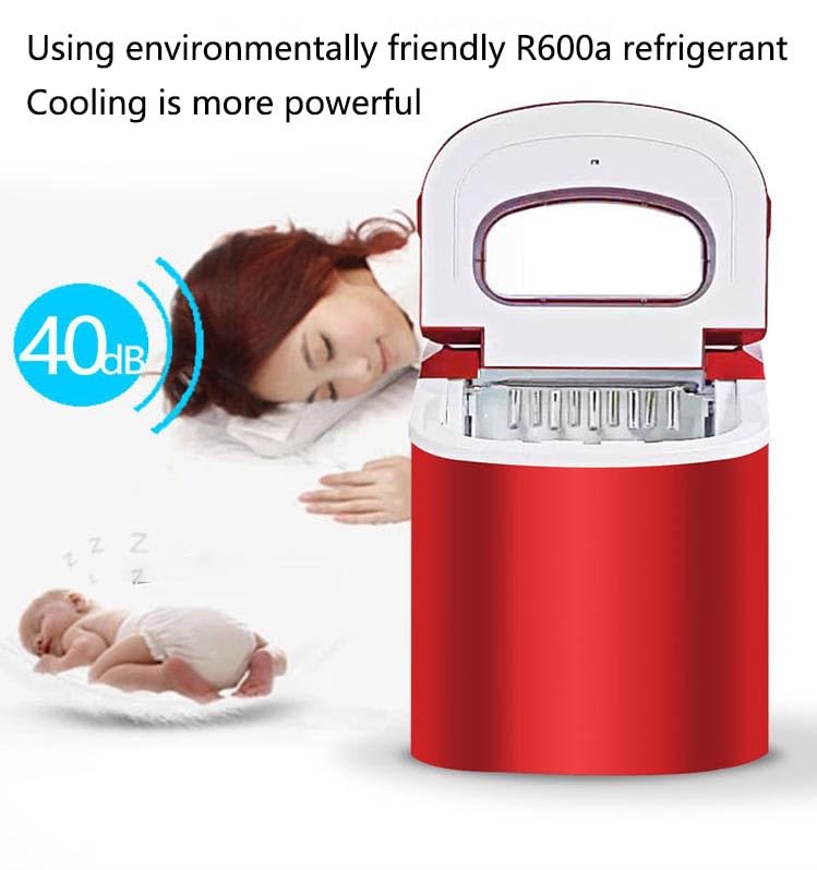 Portable Ice Maker Machine for Home - Automatic, Fast Operation, 2.2L Tank, Self-Cleaning, Compact Design, Manual Water Fill, Red - Ideal for Parties & Events