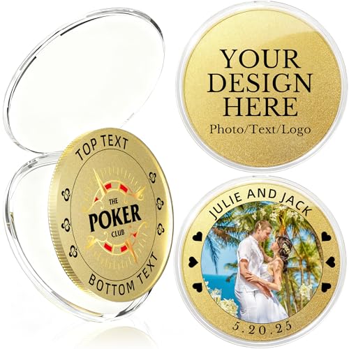 10-100pcs Custom Challenge Coins, Custom Coin UV Print with Logo/Text/Photo Bulk Customized Metal Pocket Coin with Acrylic Case for Company Military Family Anniversary Wedding Club Gifts (Gold)