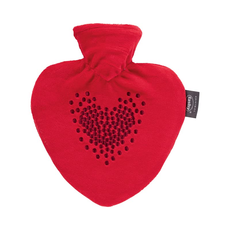 Fashy Herzwärmflasche mit Bezug und Stickerei, rot 0,7 L