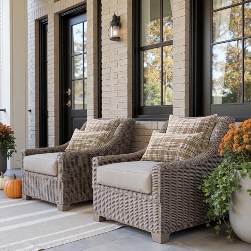 Image of MIULEE Fall Plaid Pillow Covers Scottish Tartan 18x18 Neutral Khaki | Set of 2 Fall Decorations Cushion Covers, Farmhouse Winter Home Decor, for Thanksgiving Sofa Couch Bed Living Room