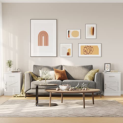 Reettic Set Of 2 Nightstand, Wooden Bedside Table With Drawer And Storage Cabinet, Sofa End Table For Bedroom, Office, White Rctg106W02 #TOP1