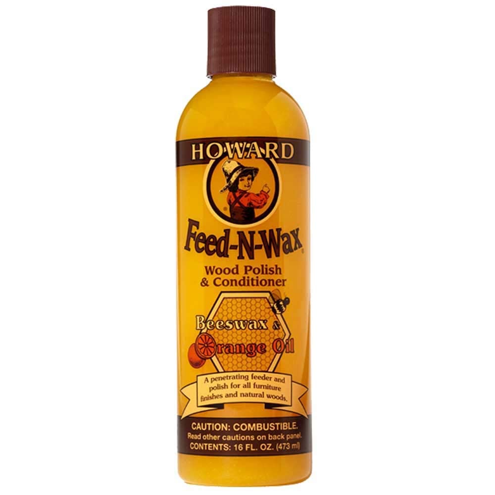 Baume et conditionneur pour bois Howard Feed N Wax 473 ml, cire d'abeille, cire de carnauba, huile d'orange et chiffon