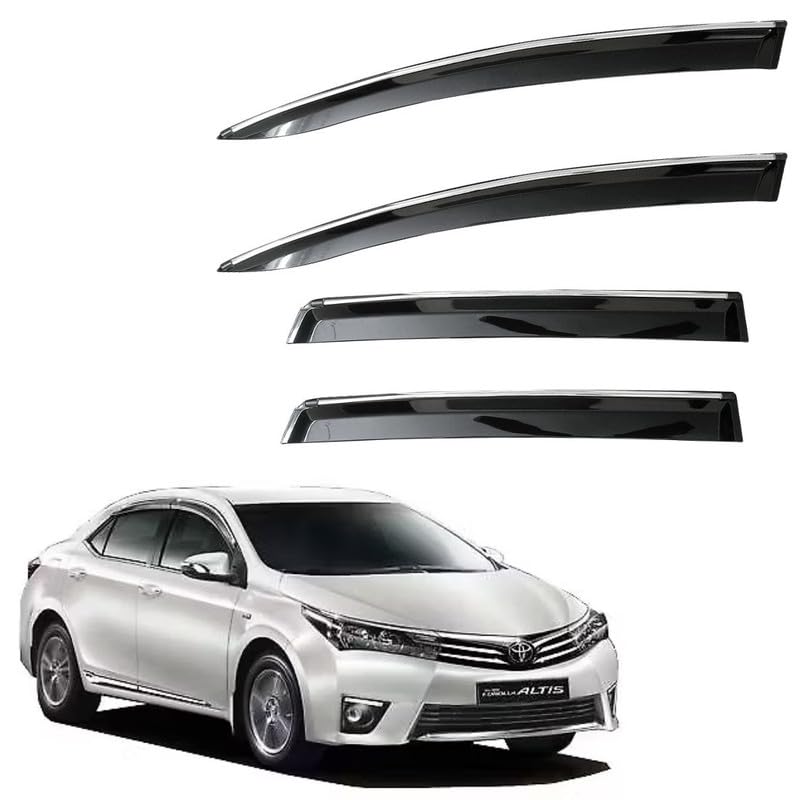 Image of CAR SAAZ Unbreakable Side Window Door Visor for Altis (2014-2020)| Chrome Smoke Finish | Rain & Wind Deflector - Set of 4 Pcs
