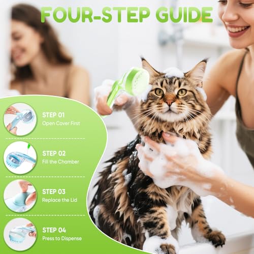 Image of Pet Bath Brush with Shampoo Dispenser, Dog Bath Brush and Grooming Massage Brush for Dogs & Cats, Easy Dog Washing Brush for Short and Long Hair, Coarse and Fine Teeth 2pcs (Blue)