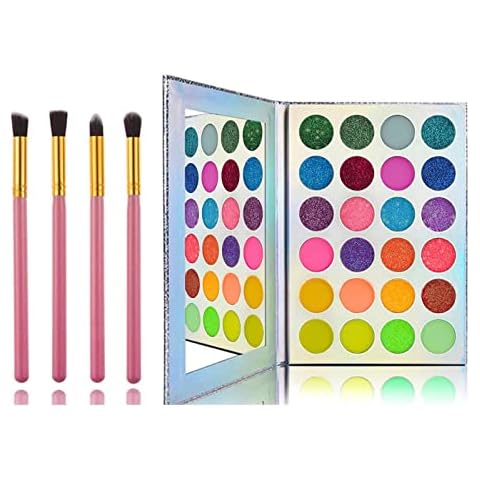 24 Colors Glitter Eyeshadow, Kalolary Neon Eyeshadow Glow in the Dark Paint Palette UV Glow Blacklight Matte and Glitter, Highly Pigmented Makeup Kit with 4 Brushes for Easter Halloween Christmas Cover