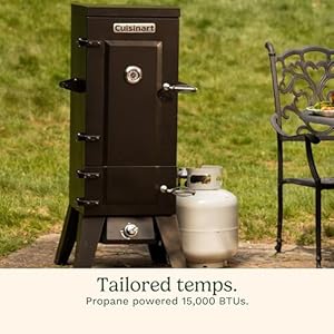 Cuisinart 36” Vertical Propane Smoker, 4 Removable Racks, Spacious BBQ Smoker with Wood and Water Trays, 15,000 BTU Heat for Smoked Meat, Brisket, Jerky, Fish, Perfect for Tailgates, Backyard, Camping Cuisinart 36 Vertical Propane Smoker 4 Removable Racks Spacious BBQ Smoker with Wood and Water Trays 15000 BTU Heat for Smoked Meat Brisket Jerky Fish Perfect for Tailgates Backyard Camping