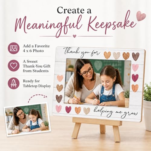 Image of DETIHO Teacher Appreciation Gifts Picture Frame, Thank You for Helping Me Grow Teacher Photo Frame for 4x6 Photo, End of Year Teacher Gifts from Students - C18