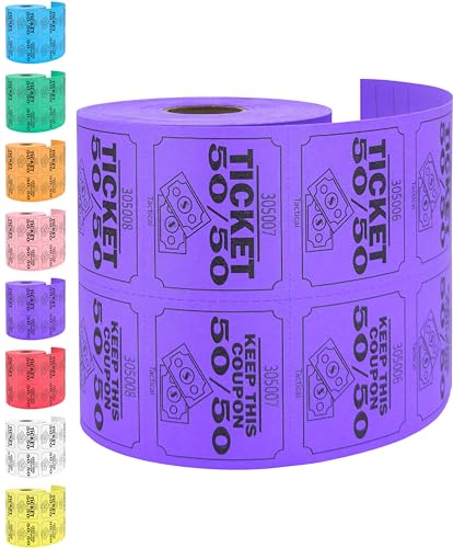 Tacticai 500 Raffle Tickets, 50/50, Purple (1 of 8 Colors), Double Roll, Large Ticket for Events, Entry, Class Reward, Fundraiser & Prizes