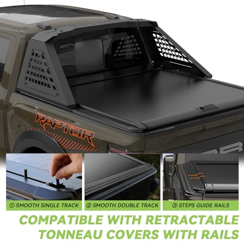 Image of Adjustable Roll Bar Compatible with Retractable Tonneau Covers with Rails | Truck for F150 / F-Series, Ram 1500 Series, Silverado 1500, Gmc Sierra 1500, Tundra,Titan Xd | No Drilling Installation