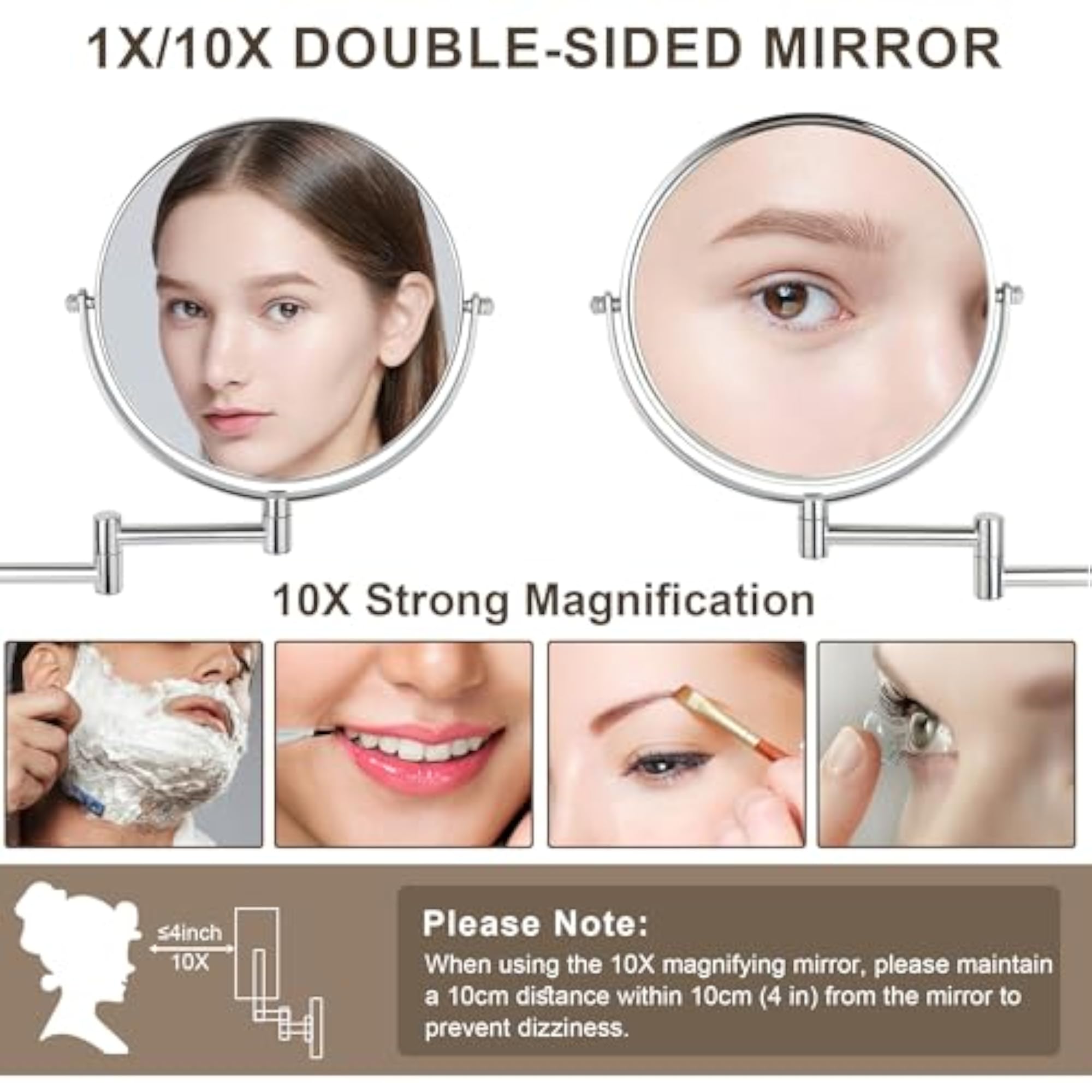 8" Wall Mounted Makeup Mirror, Double Sided