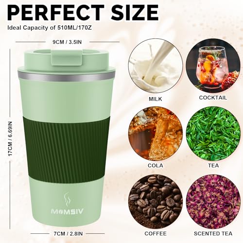 Image of MOMSIV 17oz Travel Mug, Insulated Coffee Cup with Leakproof Lid, Vacuum Stainless Steel Double Walled Reusable Tumbler for Hot and Cold Water Coffee and Tea In Travel and Car