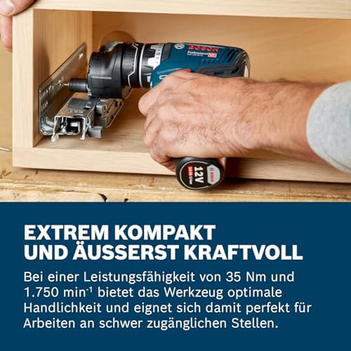 Bild 5 - Bosch Professional 12V System Akku Bohrschrauber GSR 12V-35 FC - FlexiClick System (inkl. 2x 3.0Ah Akku, Schnellladegerät GAL 12V-40, 4x Aufsätze, L-BOXX)