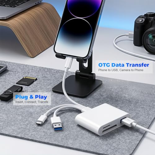 Image of Verilux 3-in-1 SD Card Reader for iPhone iPad Mac, Multi Lighting & USB-C & USB-A Memory SDCard Adapter, Support SD /MicroSD /USB OTG, High-Speed Trail Camera Viewer, Portable No App Plug & Play