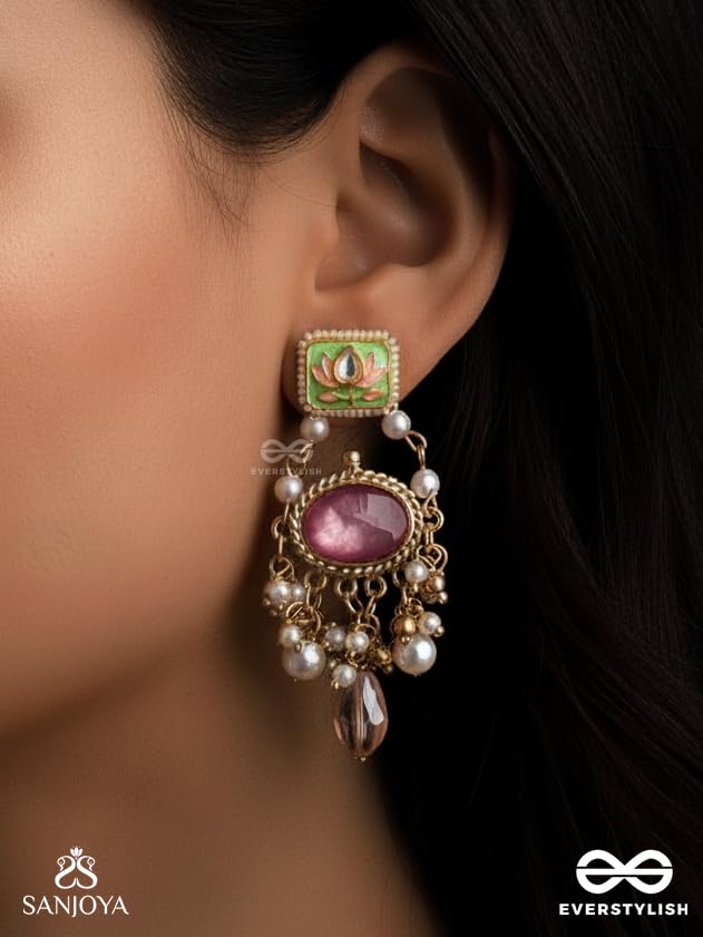 Image of SANJOYA by EVERSTYLISH Embroidered Earrings for Women | Pastel Stone & Beaded Dangler Earrings | Ethnic Jewelry for Weddings, Festivals & Special Occasions