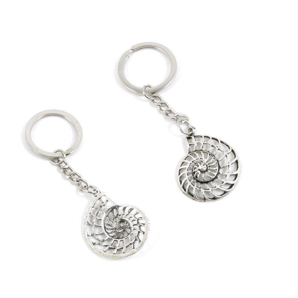 50 PCS Antique Silver Tone Keychain Keyring Door Car Key Chains Rings Tags W2EM0 Conch Shell
