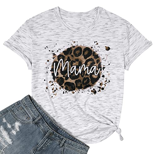 Mama Shirt for Women Mama Leopard Tshirt Mom Life Tops Casual Short Sleeve Tops 6