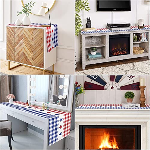 Sofevaim 4Th Of July Patriotic Table Runner, 14 X 72 Inches Long Gingham Red White Blue Stars American Flag Buffalo Plaid Table Cloth For Memorial Day Independence Day Veterans Day Table Decorations #TOP3