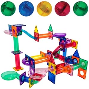 PicassoTiles Marble Run 100 Piece Magnetic Tile Race Track Toy Play Set STEM Building & Learning Educational Magnet…