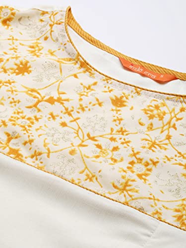 Image of INDO ERA Women's Pure Cotton Floral Printed A-line Kurta Palazzo with Dupatta Set (ERERE2455 Off White XS to 2XL-Size)