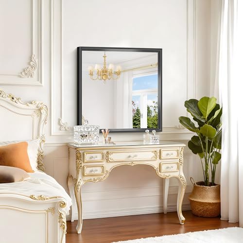 Image of Bathroom Mirror, 30 x 30 inch Brushed Black Square Mirrors for Wall, 0.6 inch Thickened Deep Frame Rectangle Mirrors for Over Sink, Shatterproof Tempered Glass, Antirust, Horizontally or Vertically