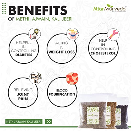 Image of ATTAR AYURVEDA Methi, Ajwain, Kali Jeeri Seeds Combo Pack(400 Grams)