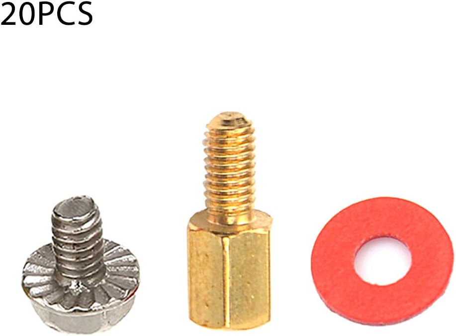 20xScrew+20x Motherboard +20x Washer 6.5mm 6-32-M3 Computer Golden Motherboard Riser+Silver Screws Washers