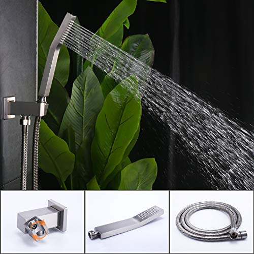 Suncleanse Rainfall Shower System Brushed Nickel Ceiling Mounted Shower System Combo Set With High Pressure 12 Inches Square Rain Shower Head Handheld And Shower Faucet Rough-In Mixer Valve And Trim #TOP3