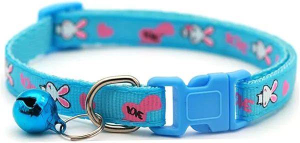 Extra Small Dog Collar with Bell, Cute Soft Nylon Identification Bell Collar for Cats Boy Adjustable Buckle for XXS Xs Tiny Little Cat Pet Female Dogs Sky Blue,Neck 7.5-12.5 Inch Sky Blue-2
