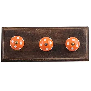 IndianShelf Handmade Dot Hooks Hangers Holders Wall Hanging Coat Key Mount Hat Mug Kitchen Utensils Bathroom (Wooden_Orange_4 Inches)-1 Piece