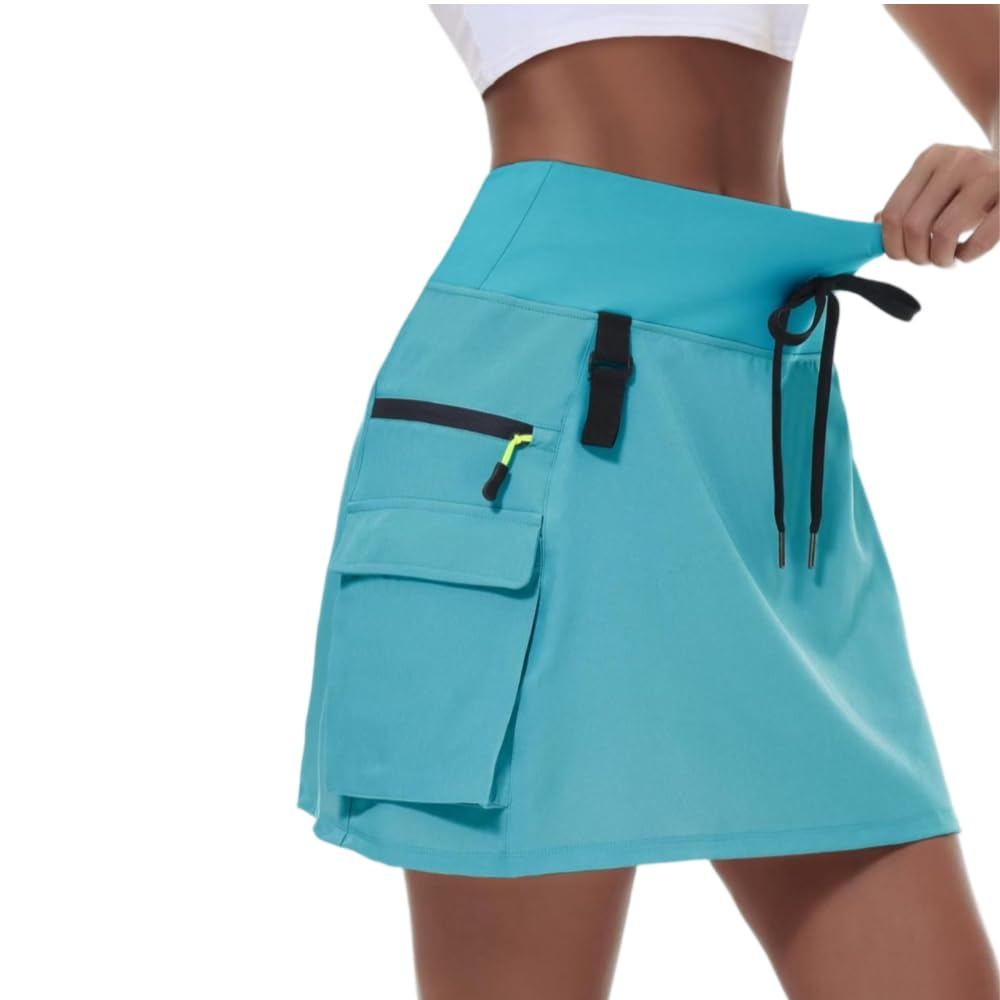 JJDFW Tennisrock aus Polyester, schnelltrocknend, elastischer Bund, Reißverschlusstasche, mittellang, für Laufen, Training, Sportbekleidung