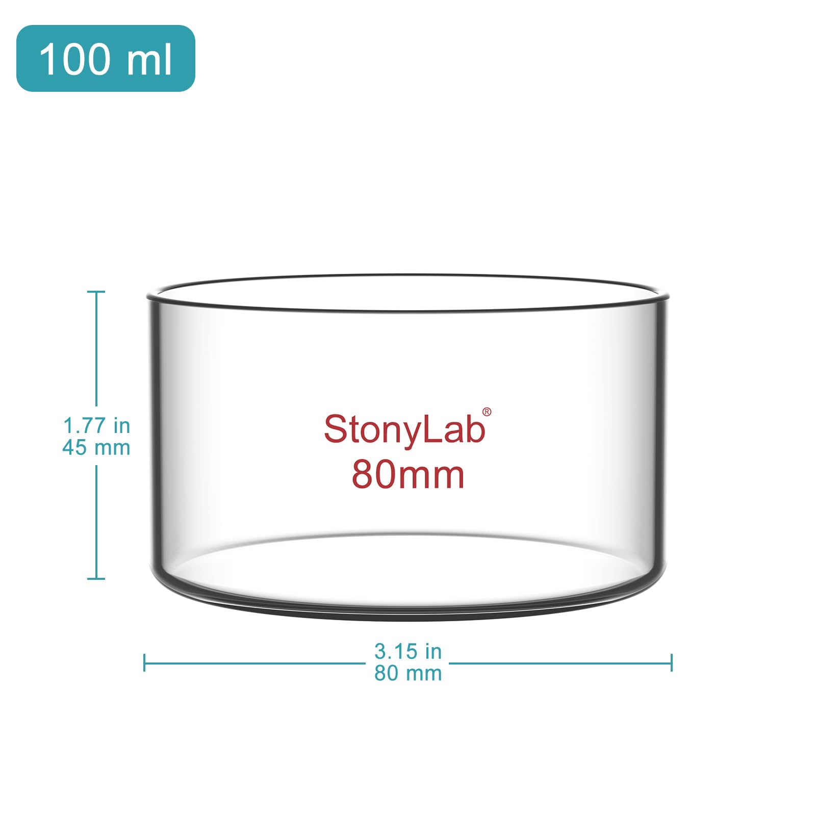 stonylab Crystallizing Dish, Thick-Wall High Borosilicate Glass Crystallizing Dishes for Crystallization and Evaporation Lab Glassware, Flat Bottom, No Spout, O.D. 80 mm, 100 ml — Amazon image 2