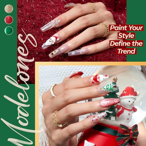 Image of modelones Christmas Gel Nail Polish Set, 6 Colors Cat Eye Red Green Glitter Gold Silver Winter Gel Polish Kit with Magnet Nail Stickers Soak Off Led Nail Art Manicure Salon DIY New Year Holiday Gifts